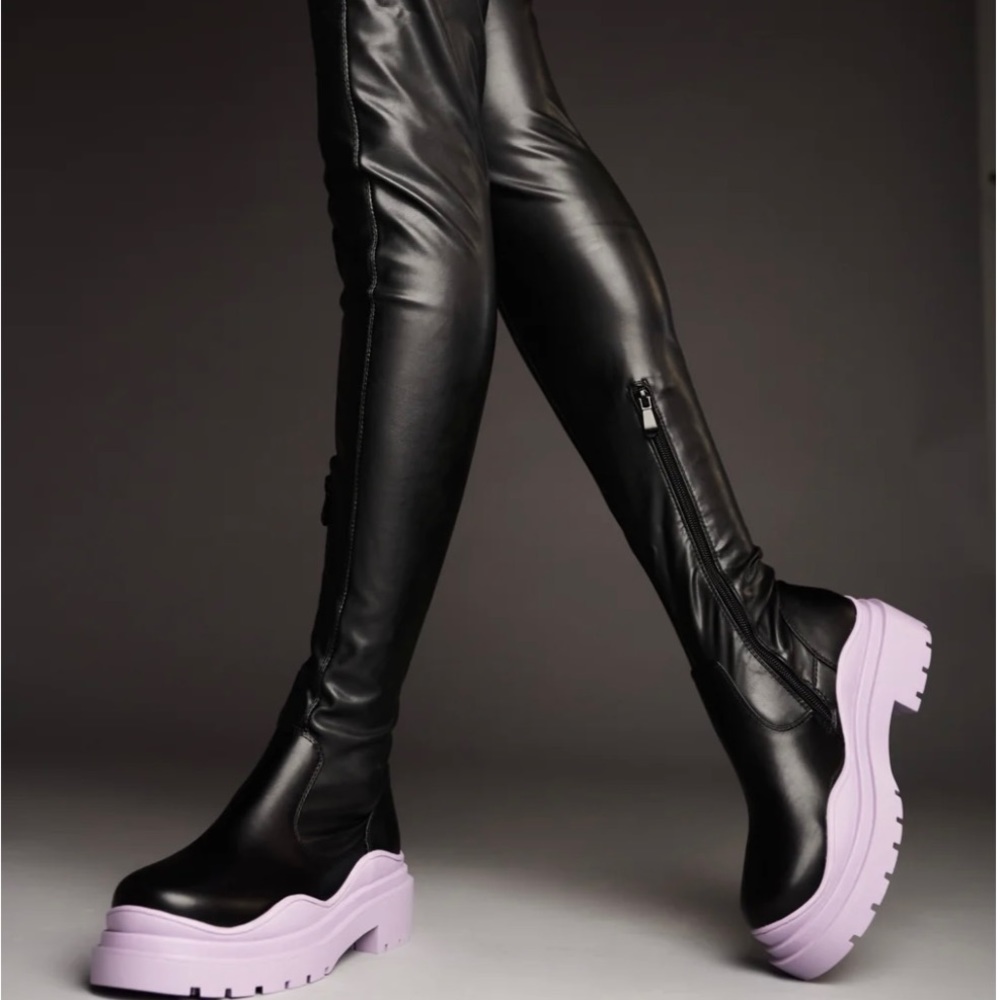 Black and Periwinkle thigh high boots